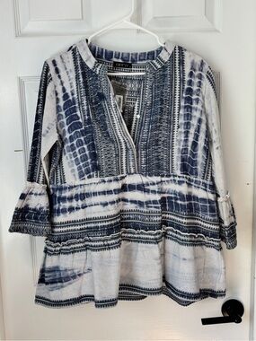 APNY Blue & White Tie-Dye Peasant Tunic